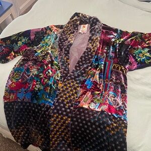 Johnny Was LG Velvet Kimono Wrap Jacket Duster Rich Colors Oversized